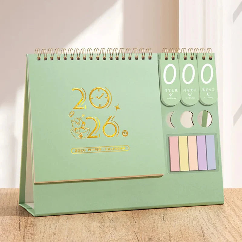 Calendario de escritorio 2026 con notas adhesivas