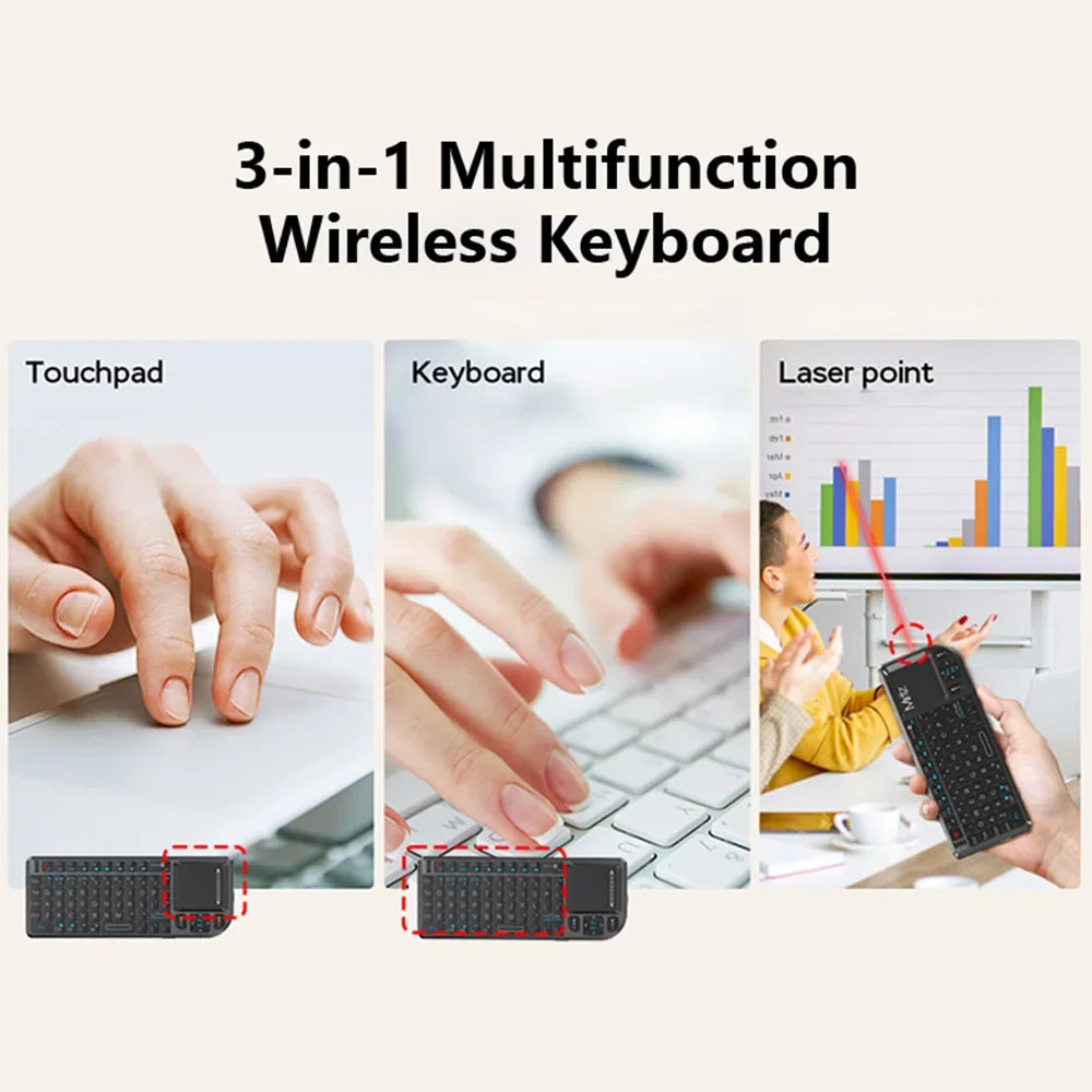2.4G/Wireless Bluetooth Mini Keyboard Multifunctional Red Laser Keyboard With Touch Mouse Compatible For iOS Windows Android