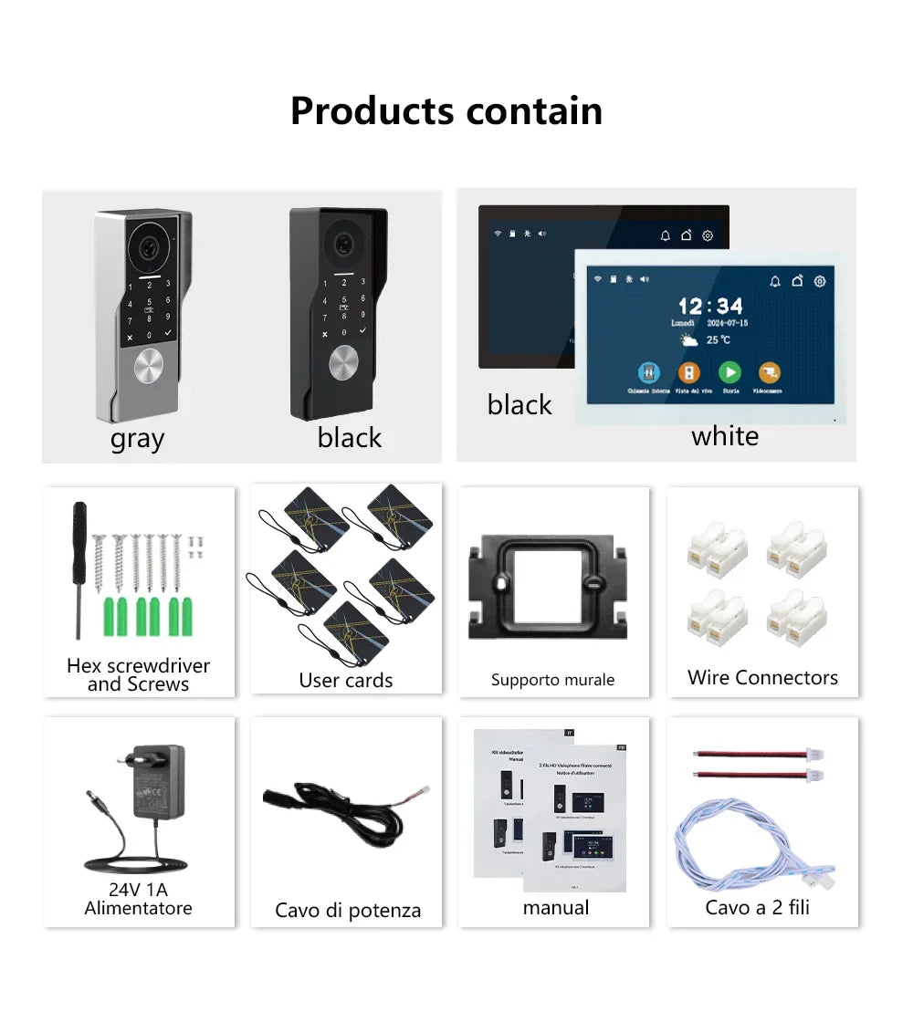 ANJIELO SMART Doorbell Video Intercom Camera System Wire 2‐wire Door Phone 10 Inch Screen 7 Protector Security
