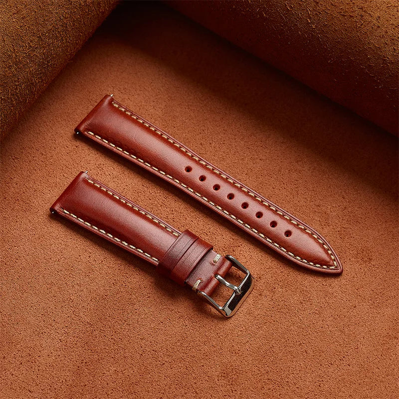 Garmin 18/20/22mm Quick Release Oil Wax Cowhide Leather Band with Contrast Stitching