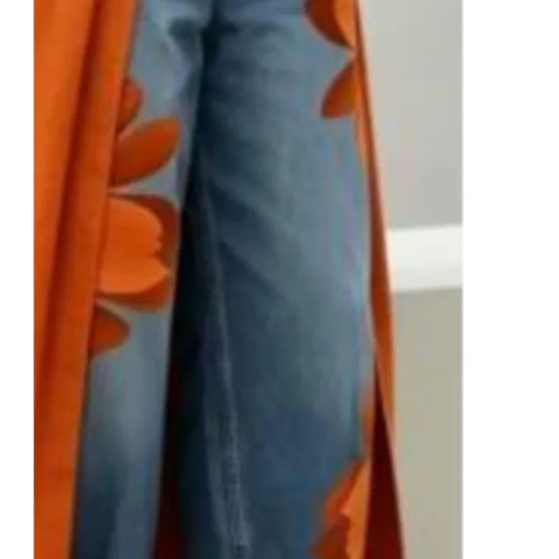 Women's Print High Waist Jeans And Shirts Dress  Loose Wide Leg Denim Pants Casual Trendy Trousers And Maxi Dress Women Clothing