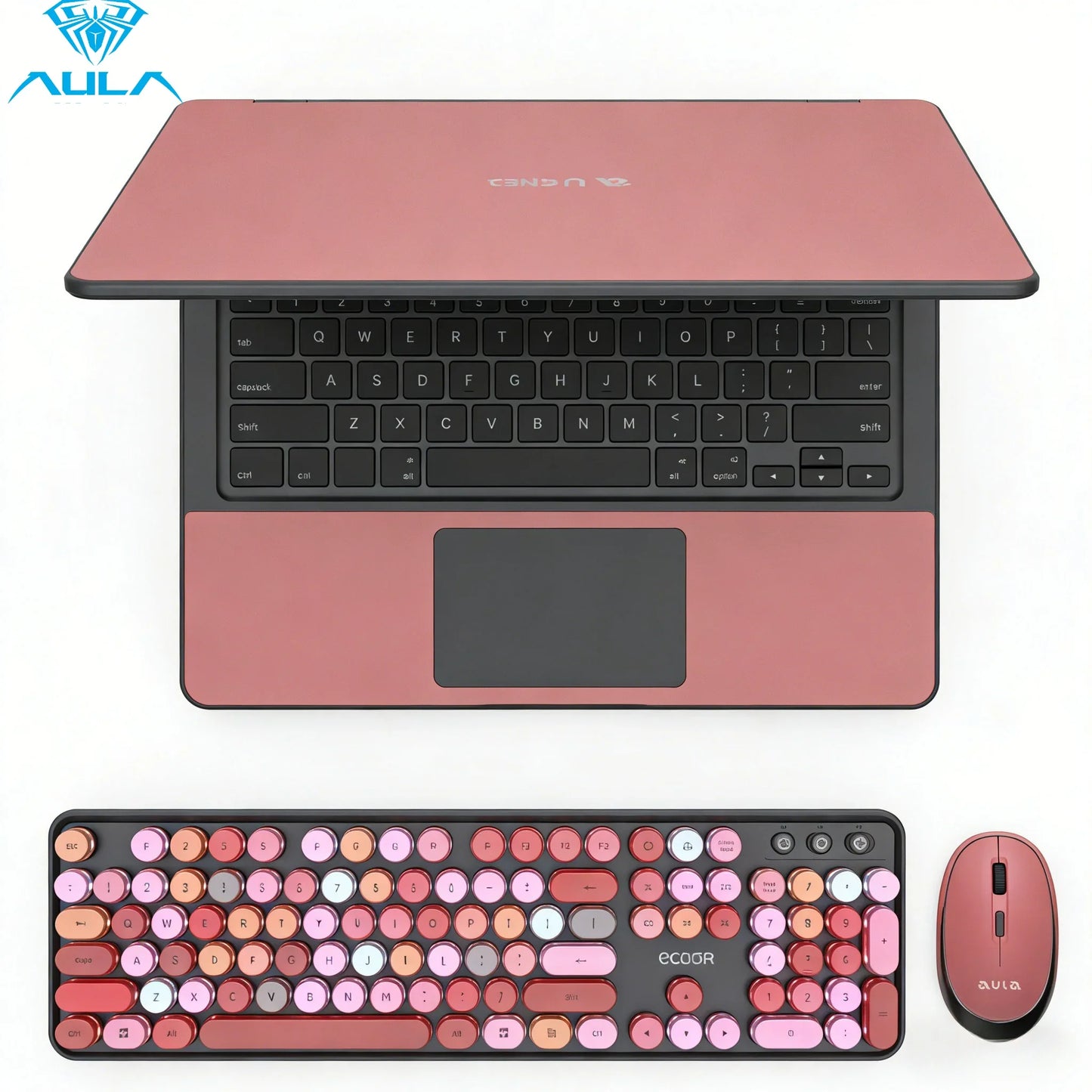 AULA Wireless Keyboard Mouse Combo 104 Keys Retro Round Keycaps Silent Typing 2.4G Ergonomic Office Gaming Set for PC Laptop