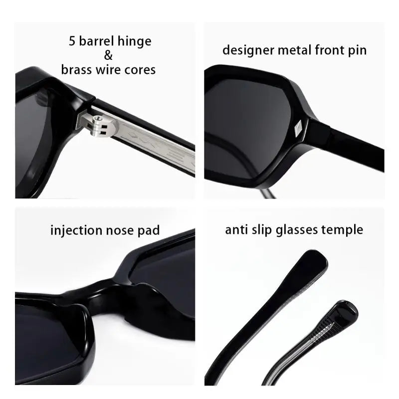 HBK New Fashion Polygon Men Sunglasses Small Frame Cupronickel Core Insert Leg Sun Glasses Outdoor Party Vacation Travel