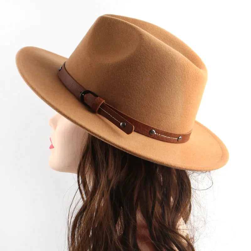 Sombrero Fedora de Lana Unisex – Sombrero de Fieltro de Ala Plana para Otoño e Invierno