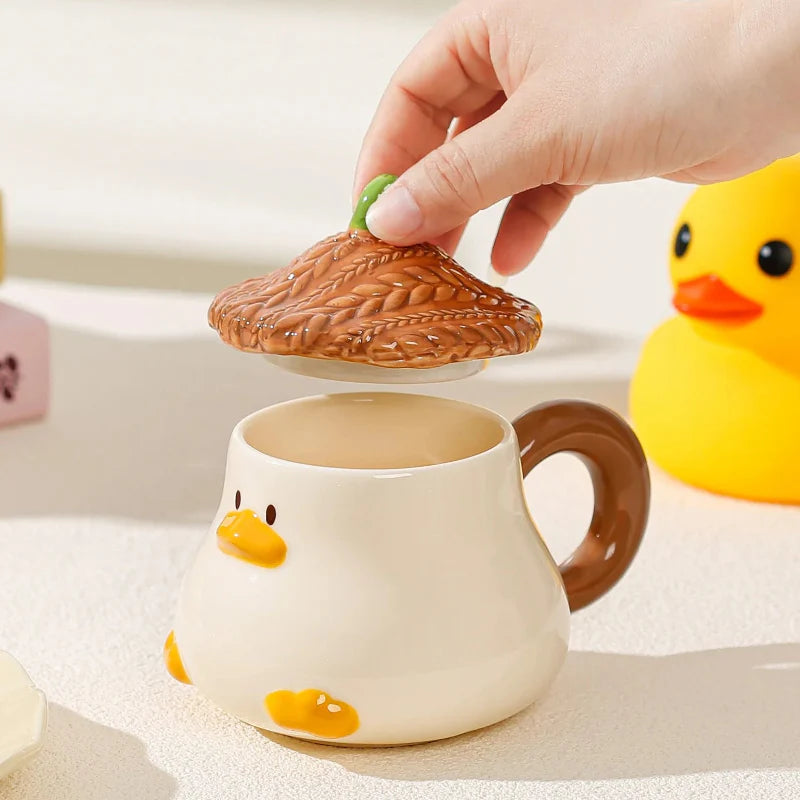 Taza de pato kawaii con tapa