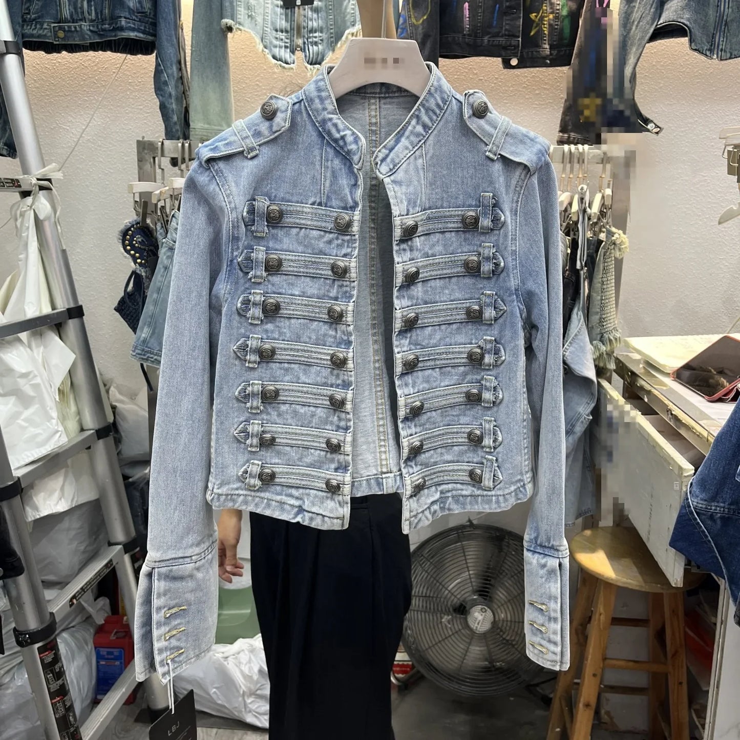 Retro Denim Military Jacket Women Vintage Solid Single Breasted Stand Collar Slim Short Jackets 2026 Lady Daily Street Outerwear