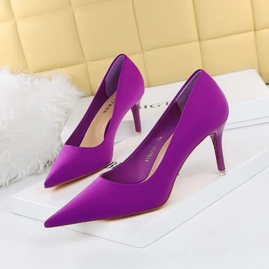 BIGTREE Shoes Satin Women Pumps 2025 New Purple High Heels Fashion Women Shoes Stiletto Luxury Noble Party Shoes Women Heels