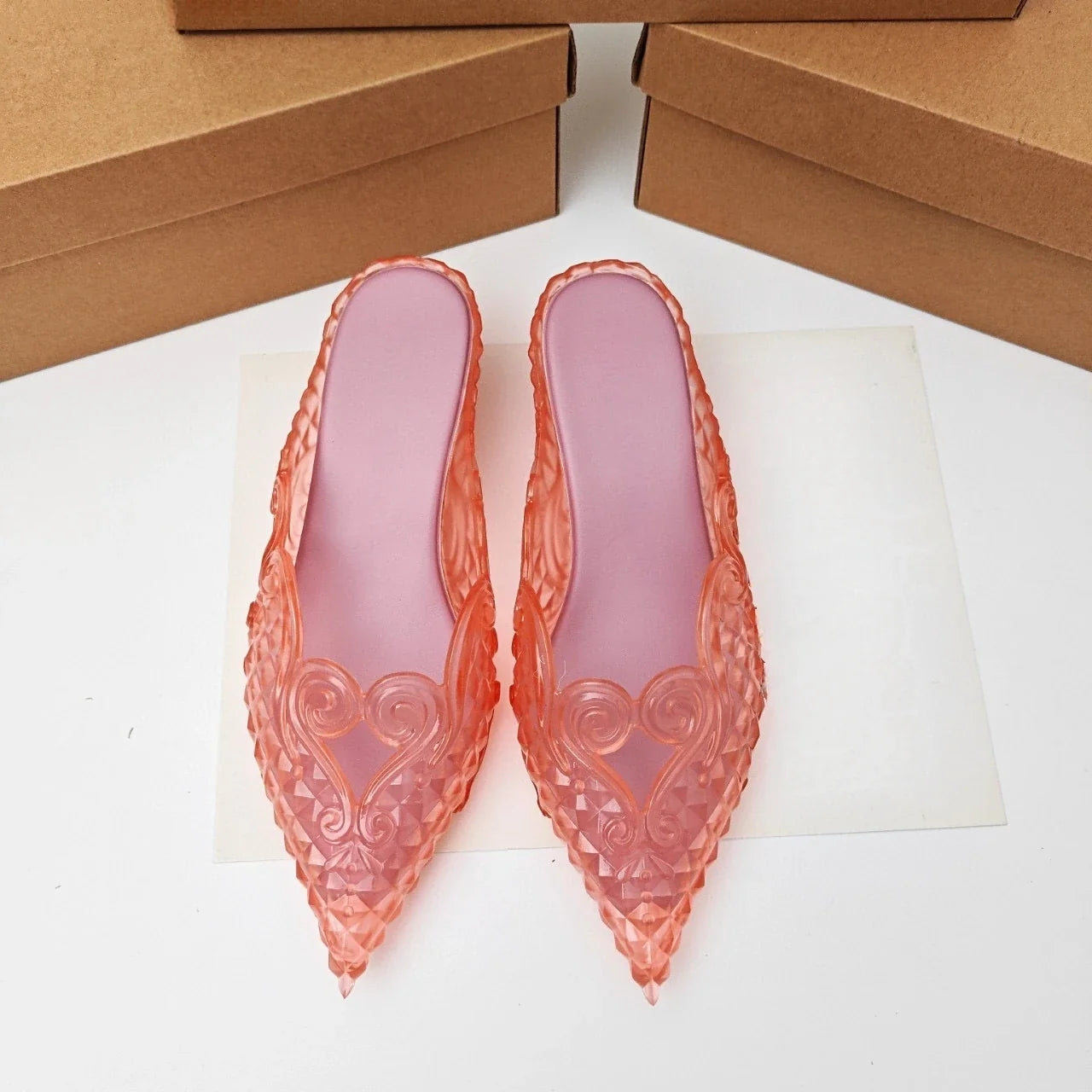 Original Brand Style Women Pointed-toe Crystal High Heel Slippers  Girl Retro Elegance Slippe Ladies Fashion witch Summer Slides