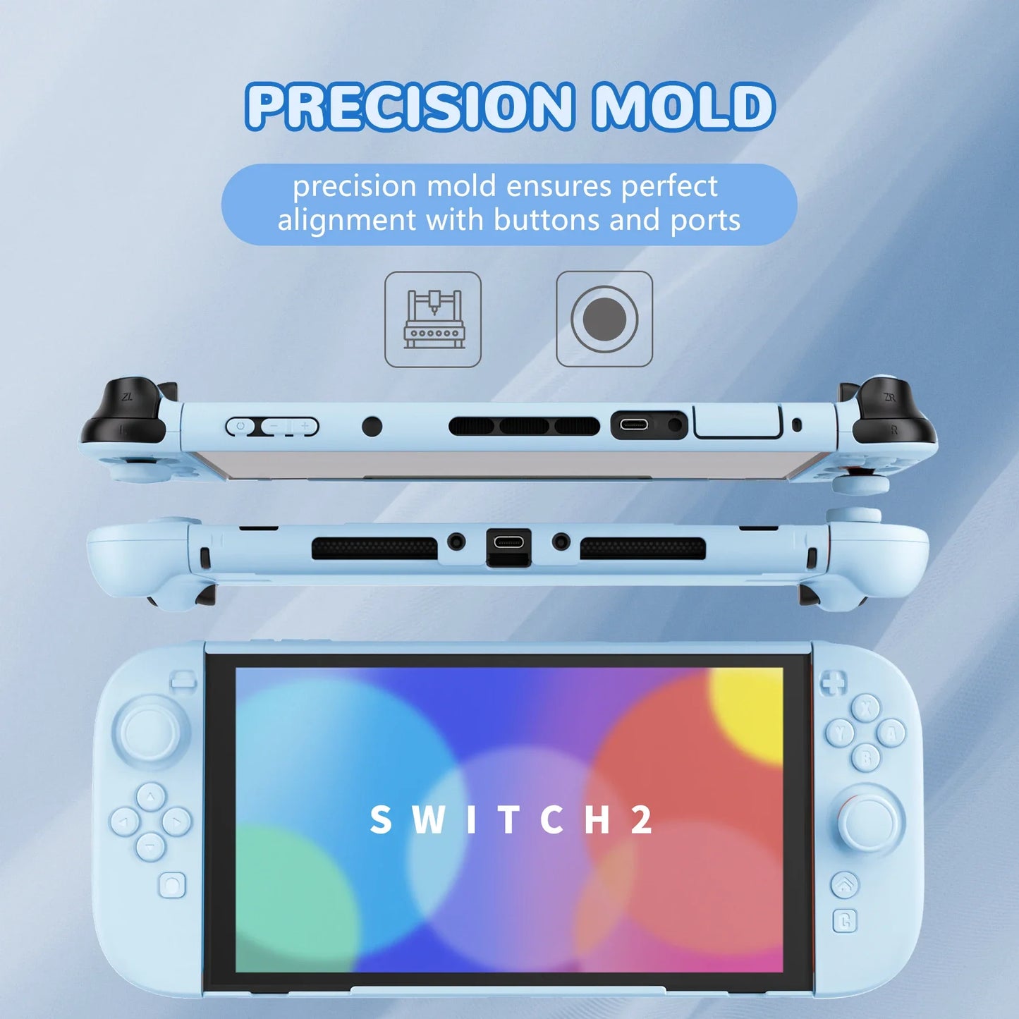 PlayVital Solid Color Protective Case for Nintendo Switch 2, Anti-Scratches Hard Shell Dockable Grip Cover with  Foldable Stand