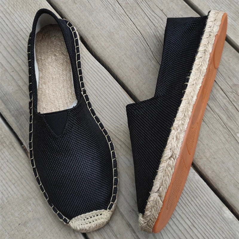 Mens Espadrilles Men Patchwork Slip on Summer Shoes Loafers Breathable Canvas Shoe Jute Wrapped Women Shoes Unisex