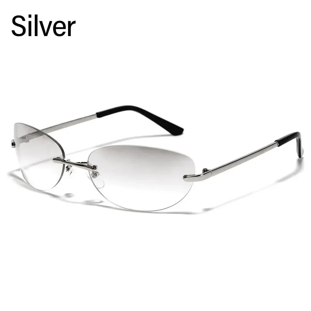 Fashion Y2K Wrap Around Sunglasses for Women Men Rimless Sun Glasses 2000'S Punk Sunglasses Goggles Shades UV400 Eyewear