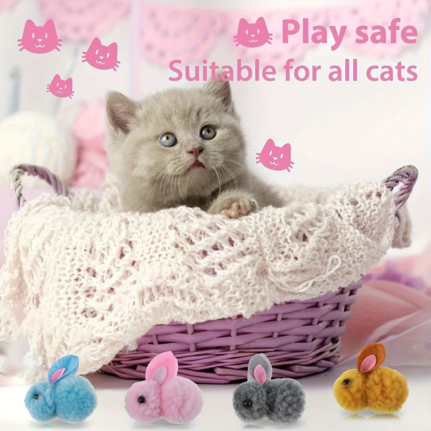 10pcs Plush Bunny Cat Toy Balls – Soft, Colorful & Interactive