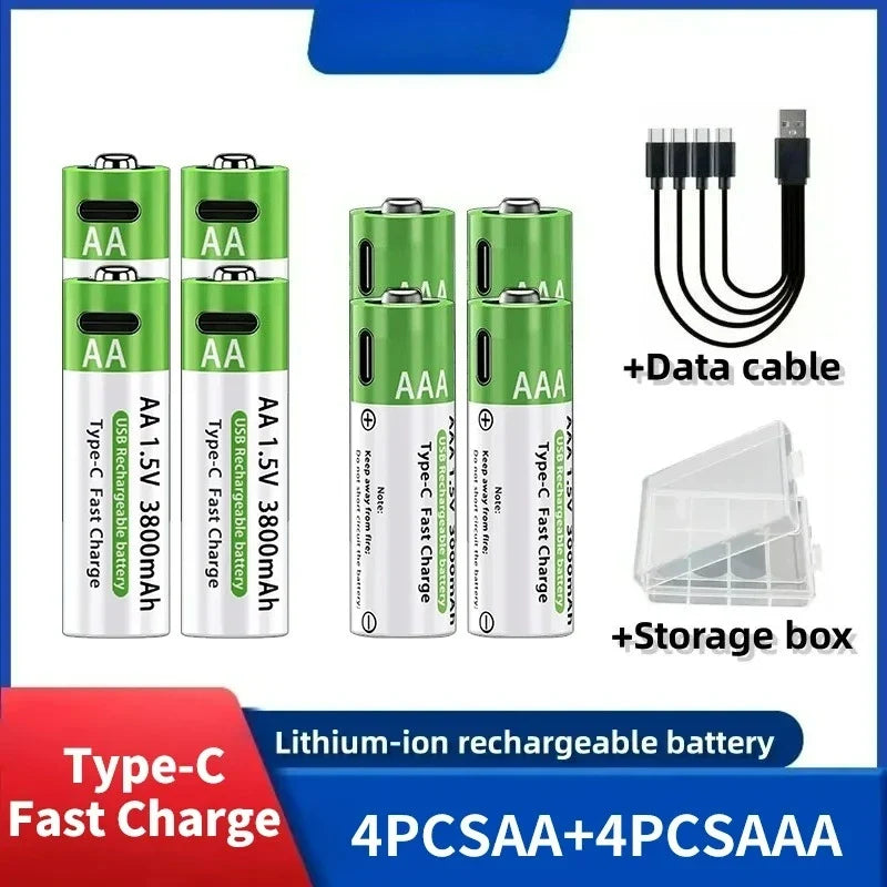2025NEW Lithium-Ion Battery Type-C Rechargeable High-Capacity Battery AA&AAA Battery For remote control, mouse, electric toys