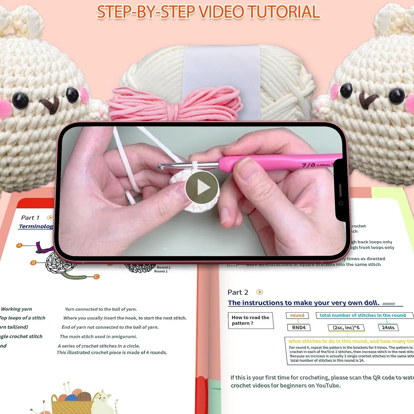 Chubby Bunny - Kit de ganchillo Kawaii para principiantes