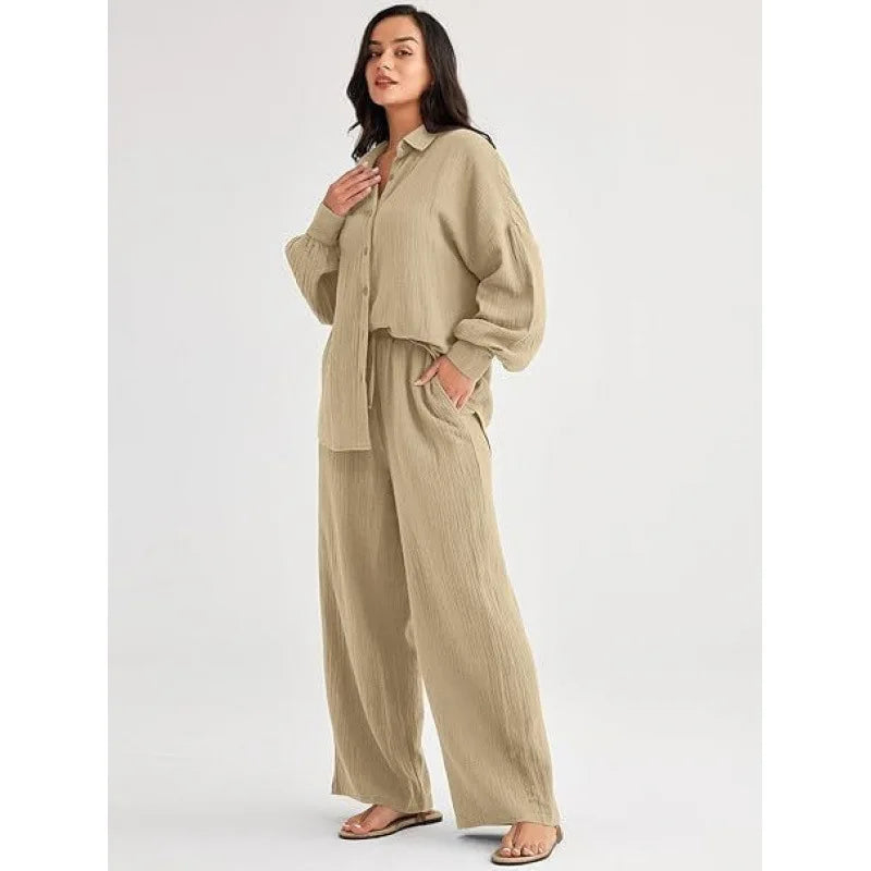 2026 Spring and Summer Casual Suit New Fashion Suit Loose Casual Top Wide Leg Pants Two-piece Set for Women