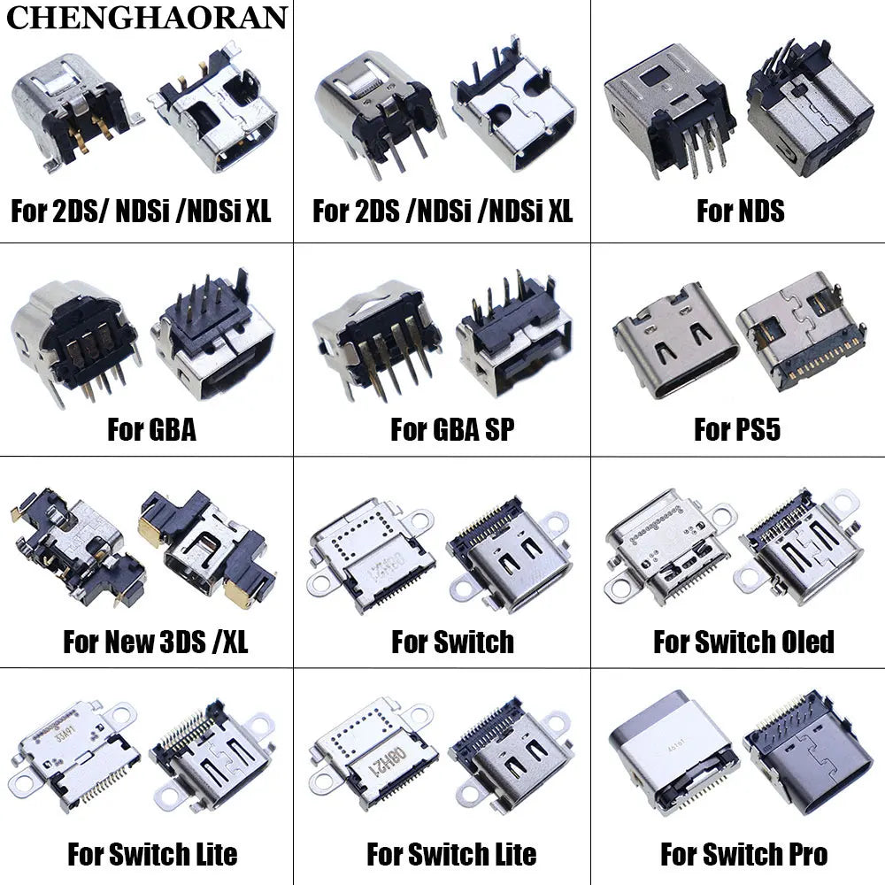 2pcs For NDS NDSL NDSi XL Power Socket Charging Port For GBA GBASP Link Connector For Switch / Lite / Oled / Pro NS Console