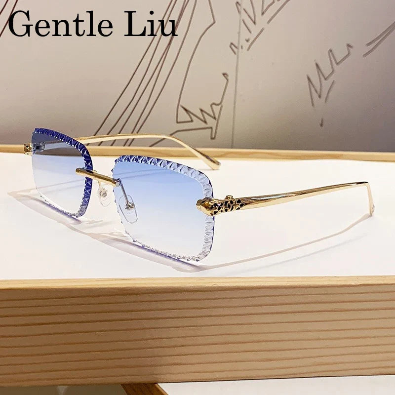Retro Square Rimless Sunglasses Men 2026 Luxury Brand Framless Punk Rectangle Sun Glasses for Male Cut Edge Eyewear UV400 Shades