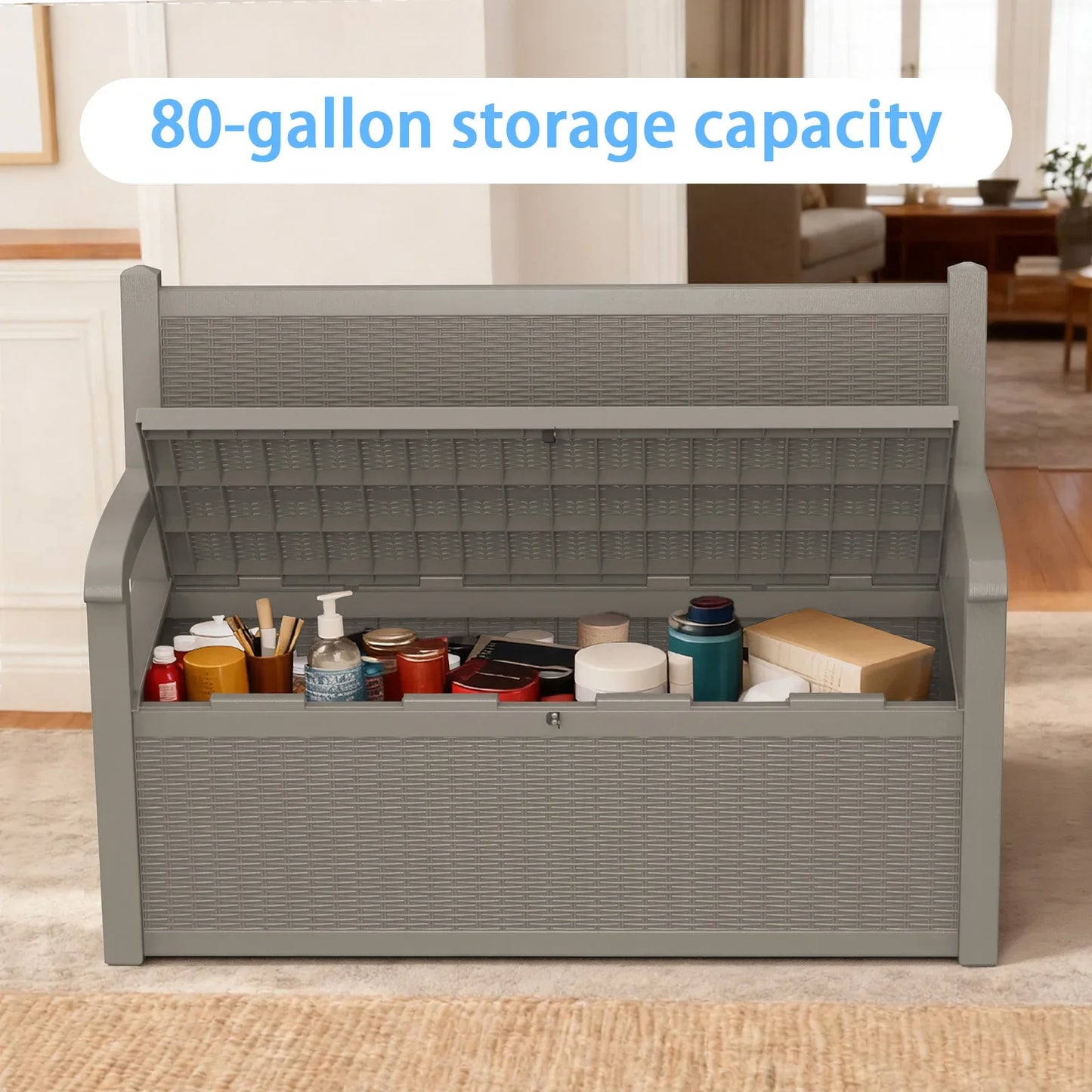 Weatherproof Resin Outdoor Storage Bench With Rattan Look