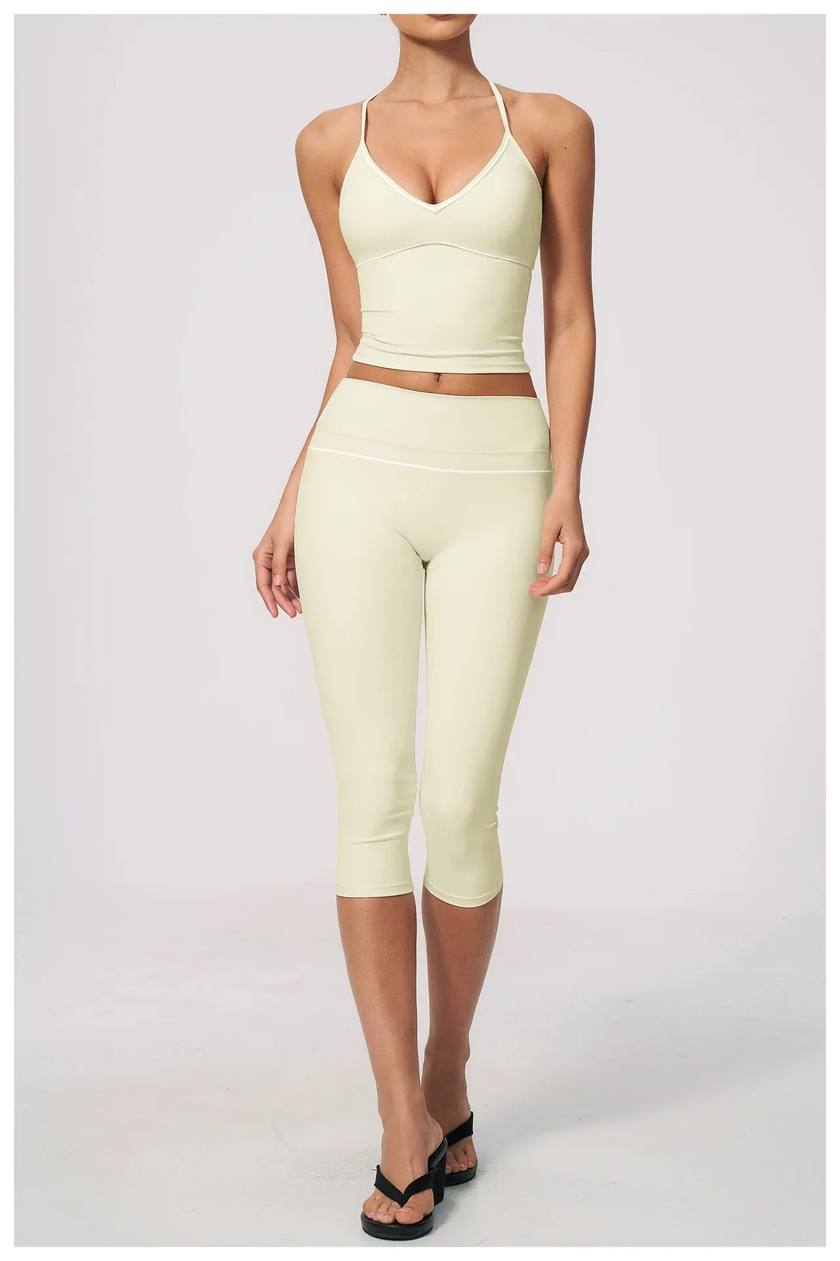 Summer Color Blocking Yoga Suit Women Tracksuit Hanging Neck V Neck Slim Sports Vest Tight Hip Lifting Capri Pants Fitness Sets