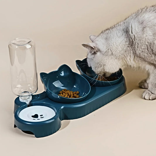 Juego de cuencos 3 en 1 para comida y agua de gato con dispensador de agua por gravedad