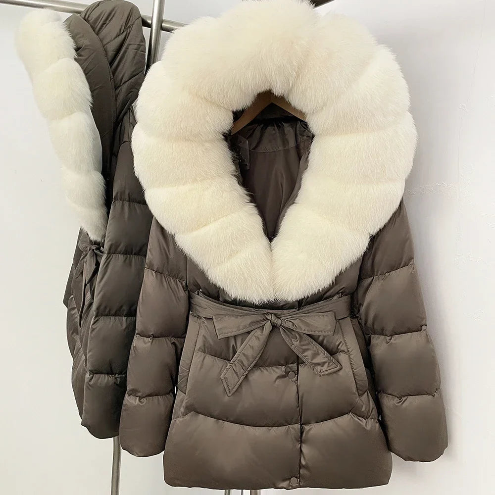 Natural Fur Collar Down Jacket Women Winter 2026 High Quality Duck Down Puffer Parka Windproof Warm Down Coat Outerwear New