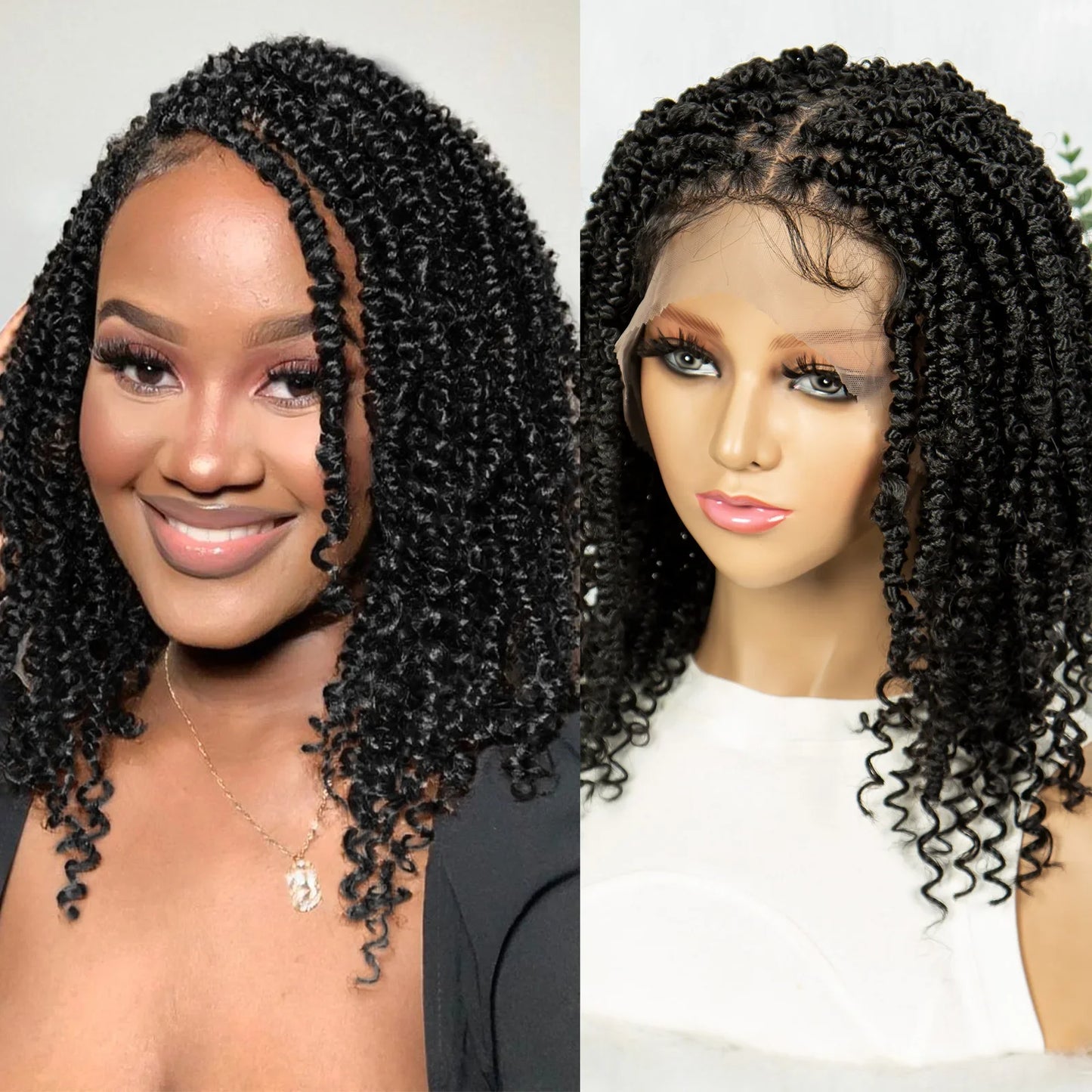 14Inch Full Lace Braided Wigs Synthetic Lace Frontal Twisted Braids Wigs with Baby Hair Knotless Box Braids Wig for Black Women