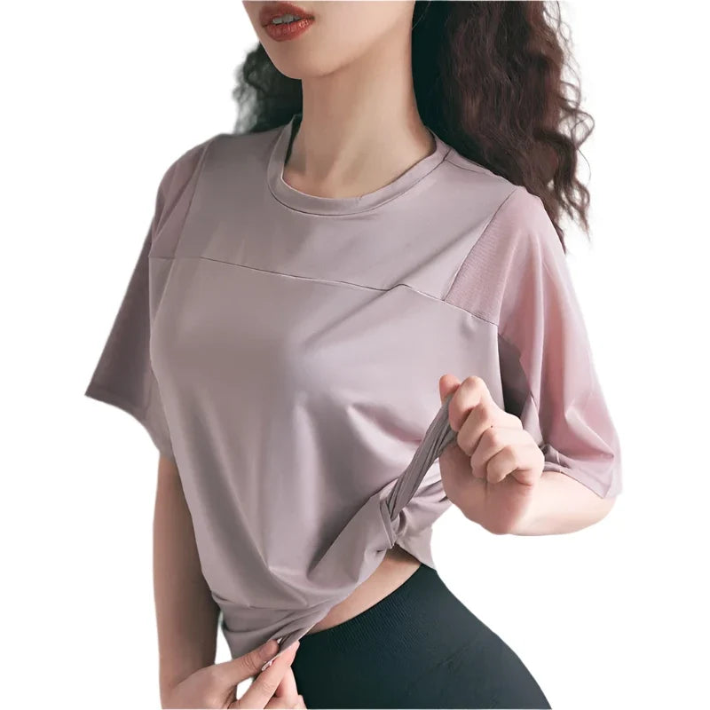 Mesh Stitching Yoga T Shirt  Breathable  Quick Dry  Loose Fit