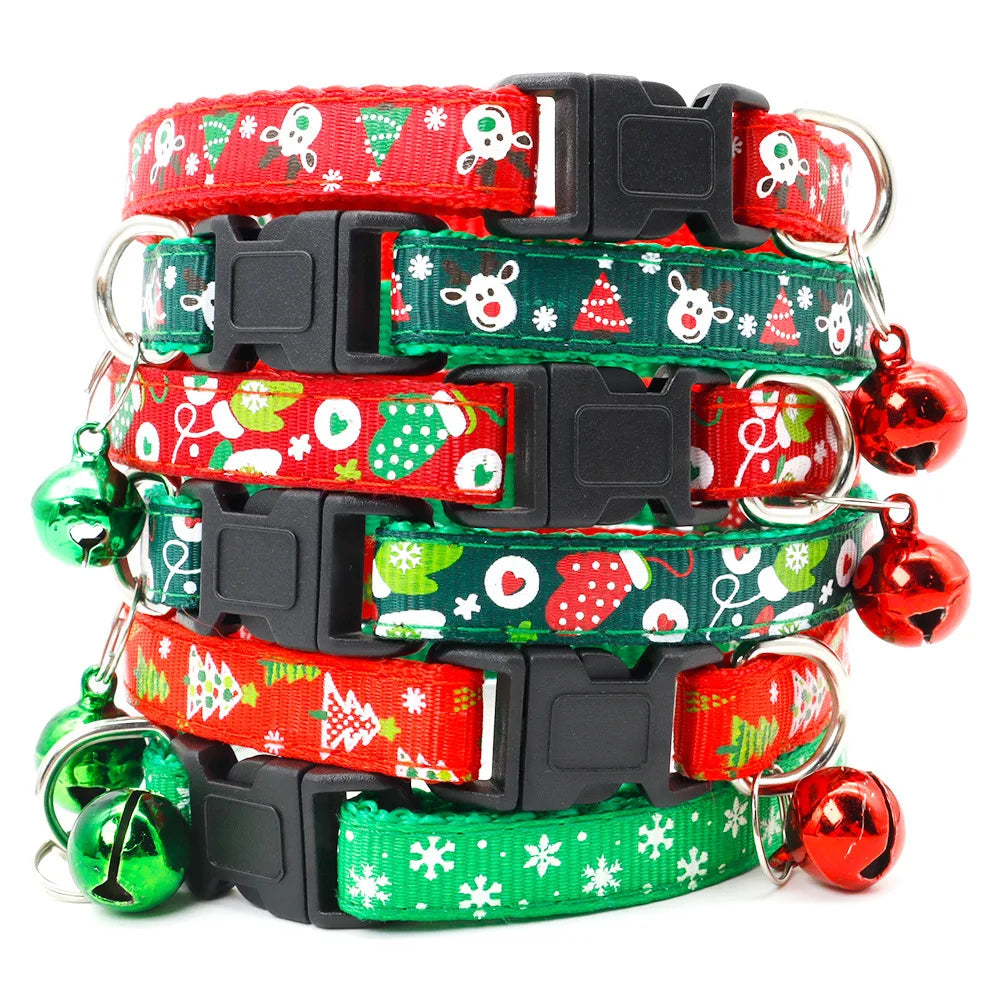 Pet Collar with Bell - Dog Chain Cat Necklace, Christmas Tree Print Pet Jewelry for Small Dogs & Cats