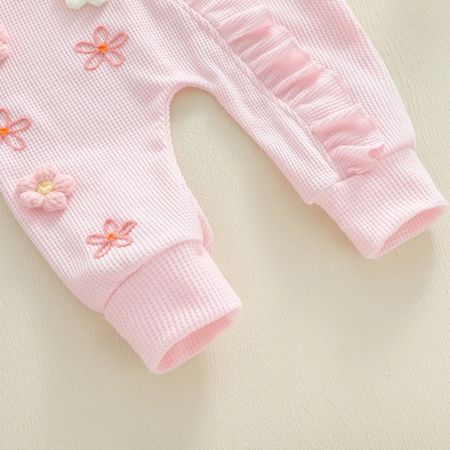 Citgeett Autumn Infant Baby Girl Fall Outfits Long Sleeve Flower Ruffle Jumpsuit Zipper Jumpsuit Headband Clothes Set
