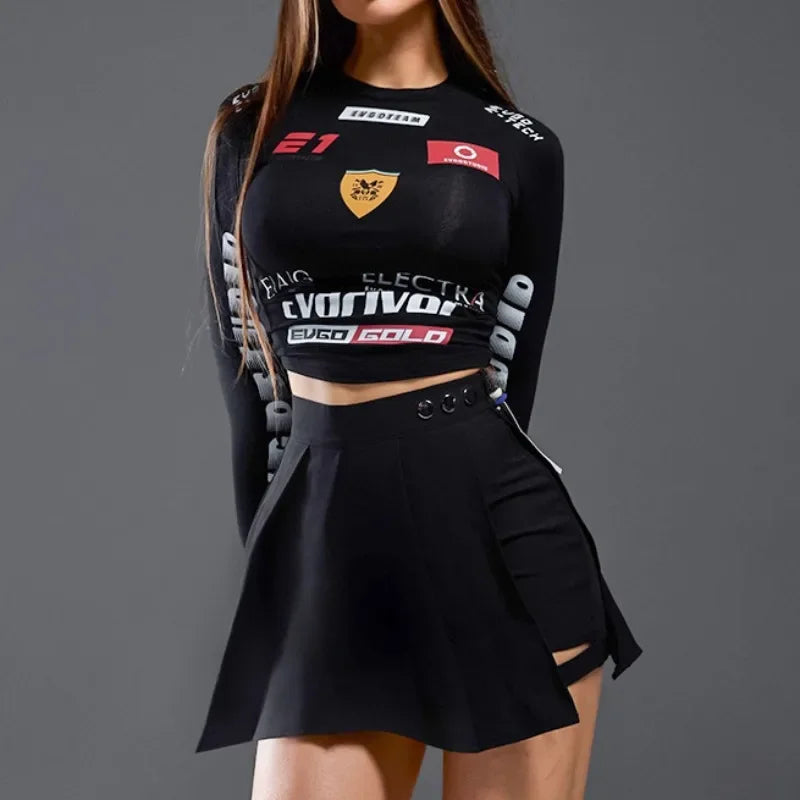 Spicy Racing Style Letter Print Long Sleeve Tee