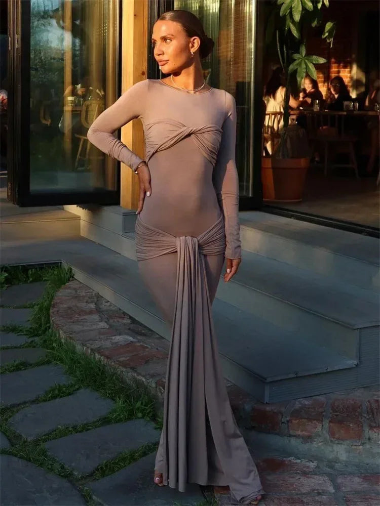 Vestido largo plisado sexy de mujer Tossy, retazos, retorcido, ajustado, manga larga, color sólido, estilo Y2k, para otoño, ropa de calle, vestido ajustado para mujer