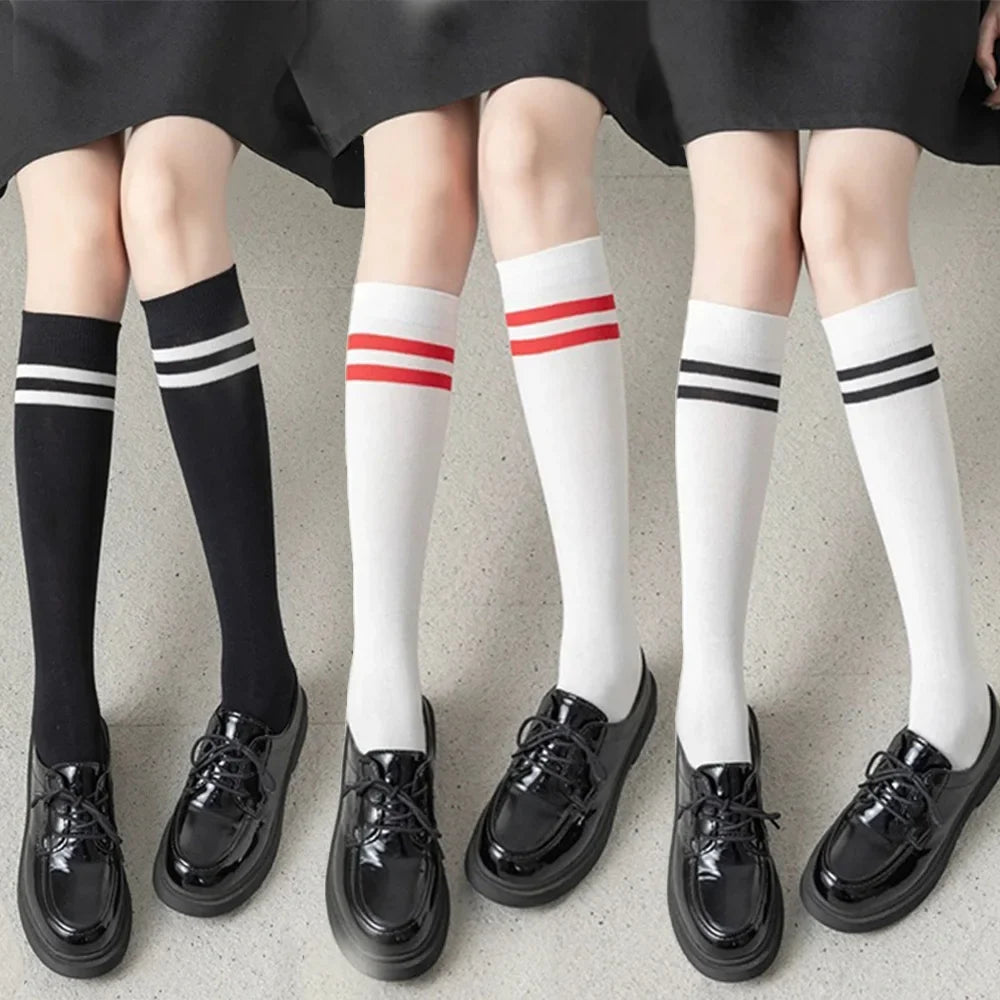 Striped Cotton Knee High Socks