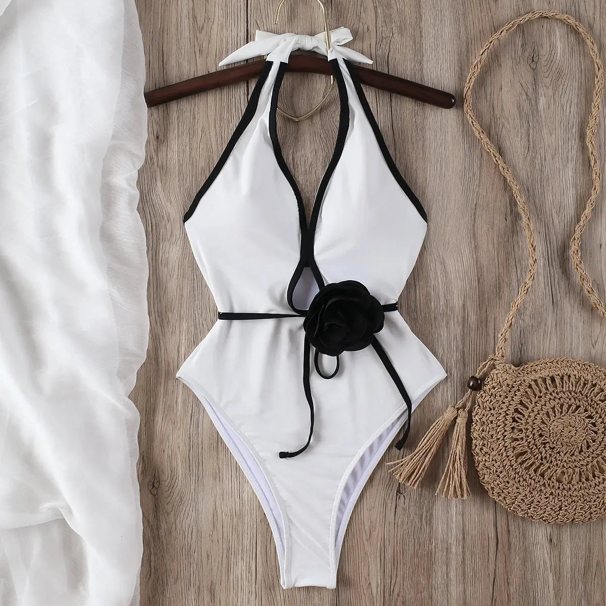 Floral Halter Bandage One-Piece Swimsuit
