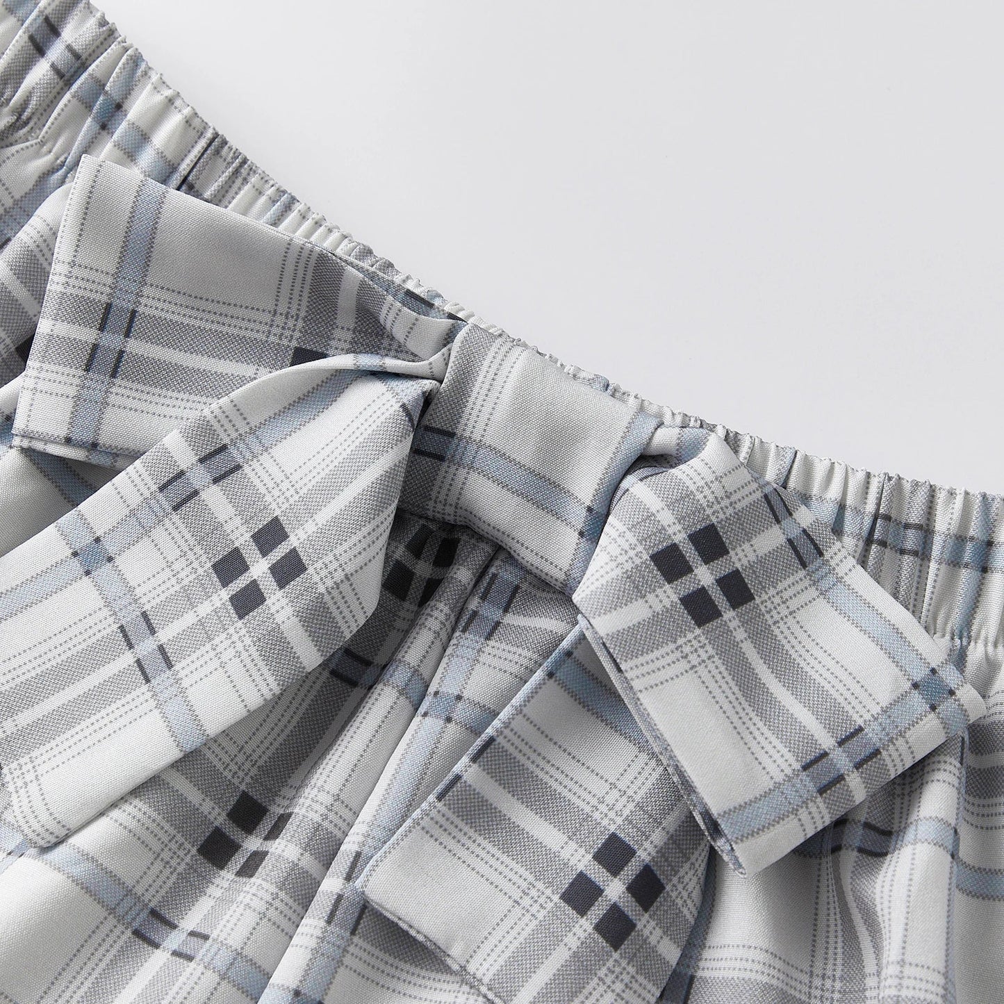 Women’s Cute Lounge Clothes Long Sleeve Bow Front Plaid Print Shirt + Shorts Set Summer Fall 2 Piece Pajamas Set