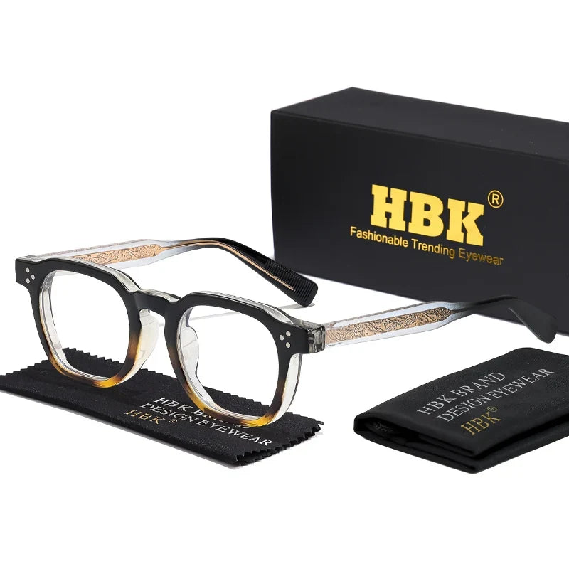 HBK Retro Square Glasses Frames Men Flat Lenses Anti Blue Light TR90 Eyeglass Frames High-Quality Reading Eyeglasses for Women