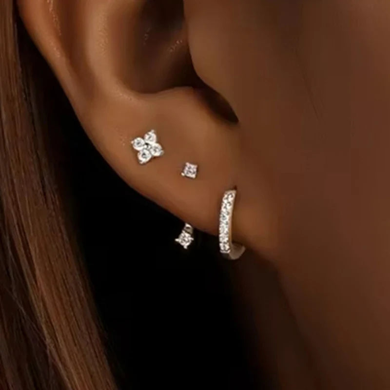 3PCS Double Flower Tragus Stud Earring Set | Cartilage Hoop and Helix Jewelry for Women