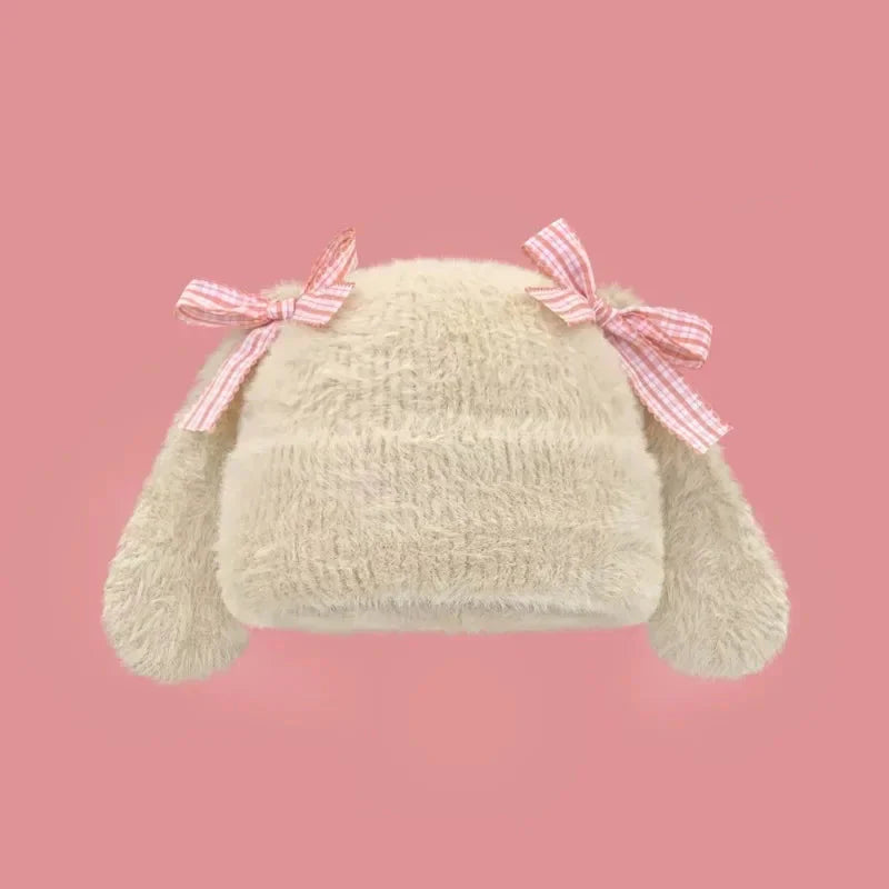 Gorro con orejas y lazo de conejo