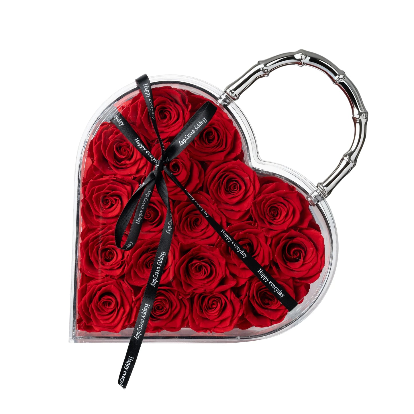 18 Preserved Roses in Heart Acrylic Display Case with Handle, Home
