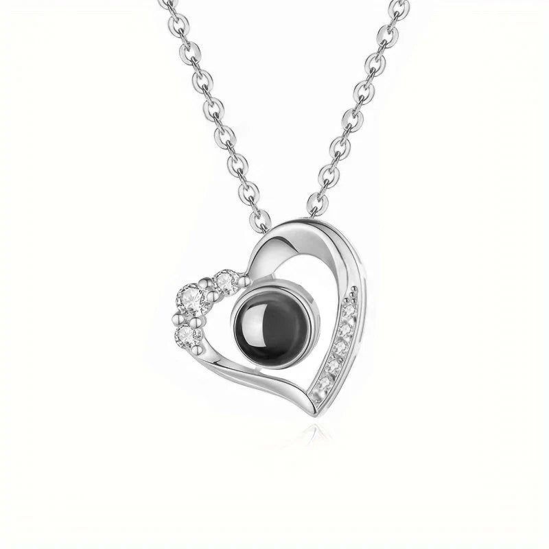 Love Heart Necklace 100 Languages I Love You Projection Pendant Jewelry For Mom Girlfriend Birthday Christmas Romantic Gifts