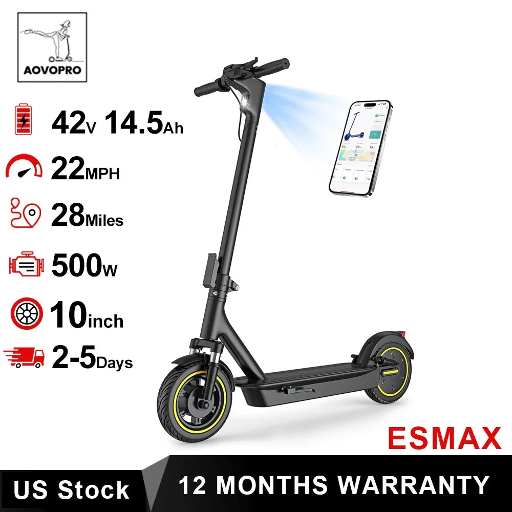 AOVOPRO ESMAX Electric Scooter 500W 22mph Adult APP Smart Scooter 28miles Shock-absorbing Anti-skid Folding Electric Scooter
