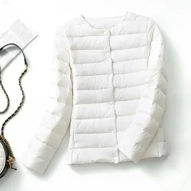 2024 New Autumn Winter Warm Ultra Light Weight Puffer Coats Down Jacket Women Slim Jacket Female Fashion White Duck Down Coat