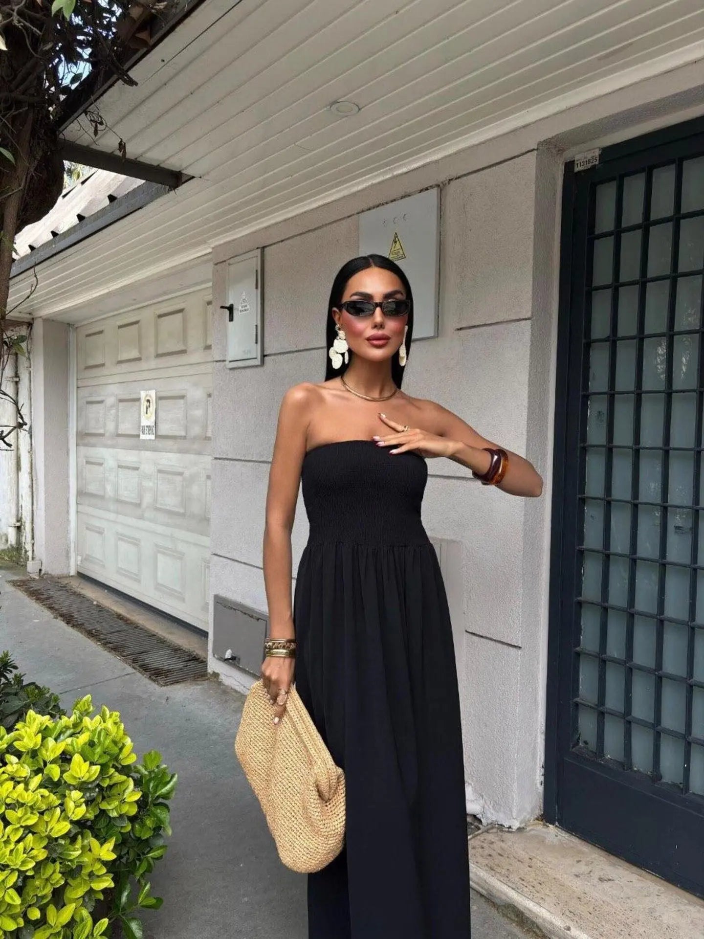 New Summer Fashion Solid Color Off-Shoulder Strapless Waist-Cinching