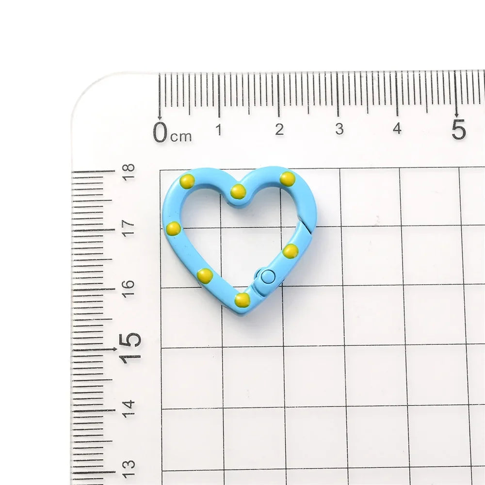 5pcs Multicolor Metal Heart Ring Spring Clasp Carabiner Keychain Clips Hook Dog Chain Diy Jewelry Buckle Connector Supplies