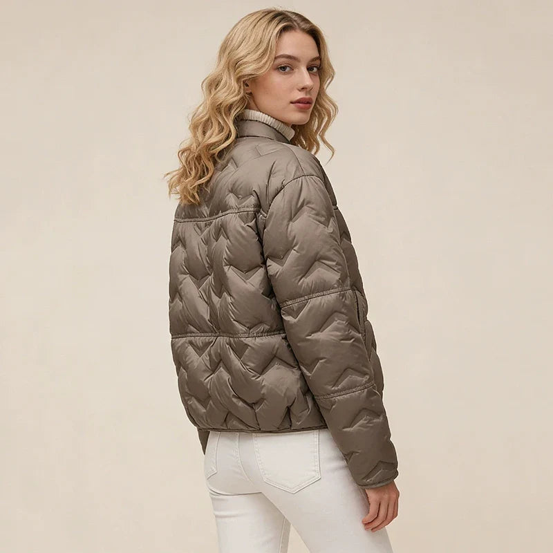 Schinteon Women White Duck Down Lightweight Puffer Quilted Jacket Stand Collar Fashion Autumn Winter Short Coat 2026 New