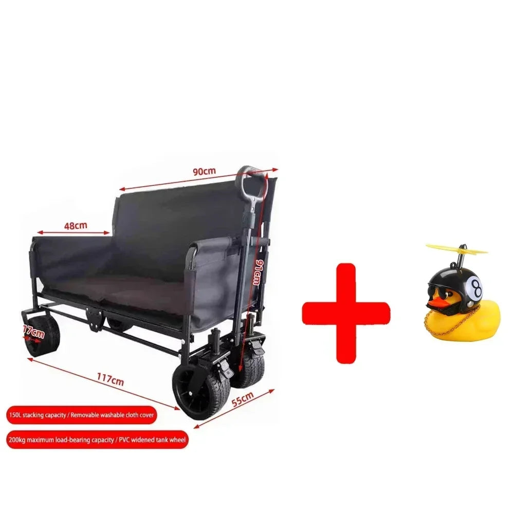 Large Capacity Outdoor Folding Cart Camping Stroller Rear-open Camper Wagon Portable Utility Cart For Shopping Picnic Fishing