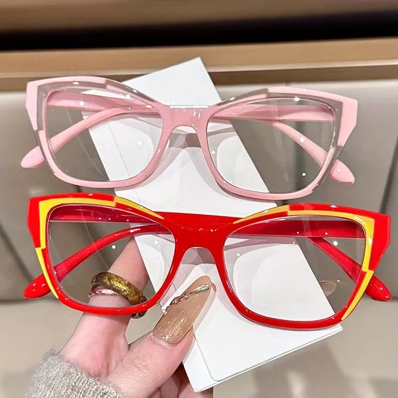 4-Piece Set of Contrasting Cat Eye Reading Glasses, Anti Blue Light for Women, Fashionable Reading Glasses for Mobile Phones