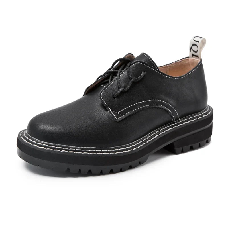 Retro Women Shoes Genuine Leather 2026 New Spring British Style Student Shoes Wild Thick Large Size 41 42 43 Ladies Oxford Shoes