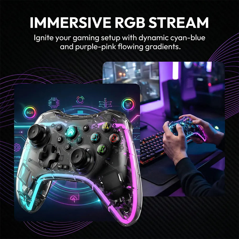 Wireless Game Controller,Ergonomic RGB Light effect Bluetooth Gaming Controller for Switch, PS3 PS4, iPhone,Android Phone,PC