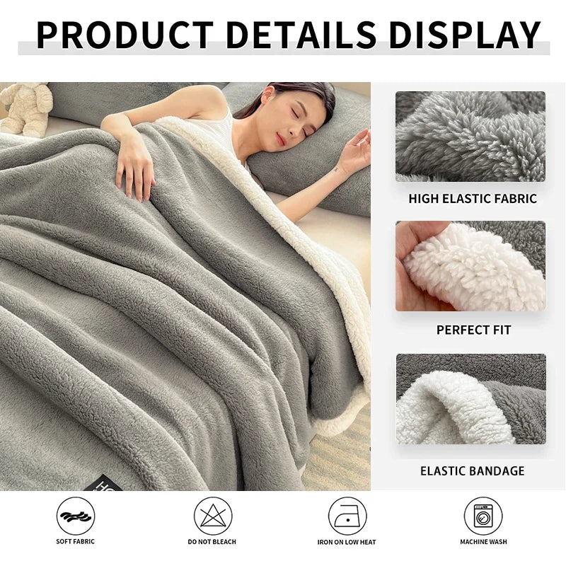Thickened Double-layer Lamb Fleece Flannel Blanket for Bed Office Air Conditioning and Nap Throw Soft Blanket for Bedding Sofa