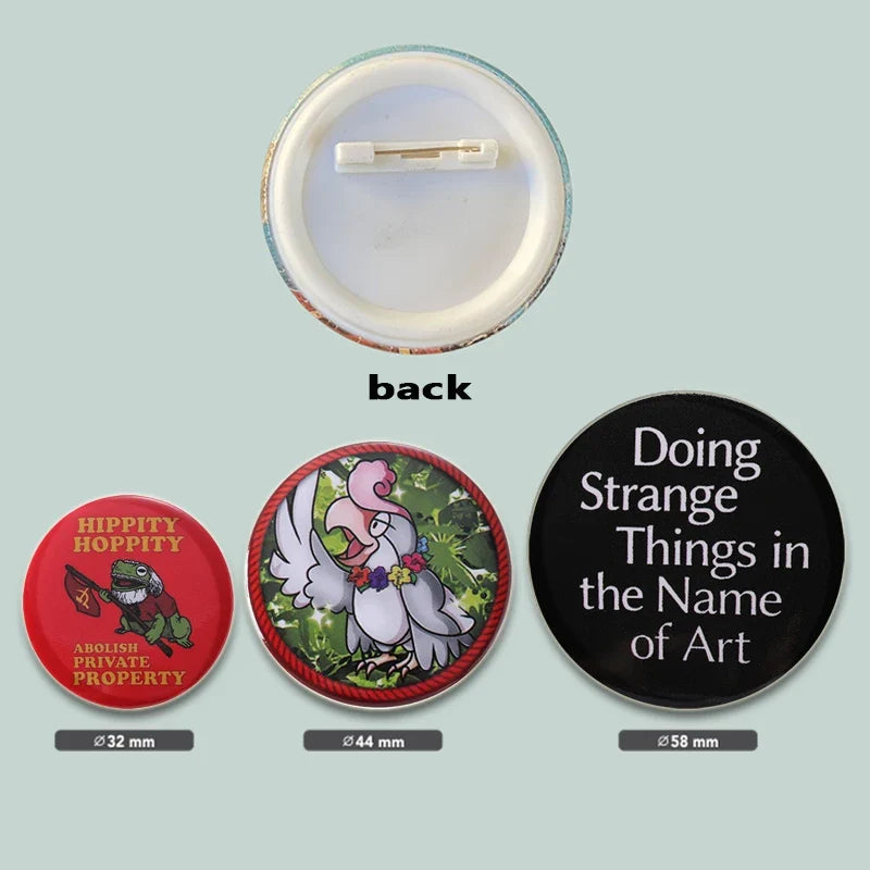 32/44/58mm Creative Round Animal Letter Pins Cartoon Character Funny